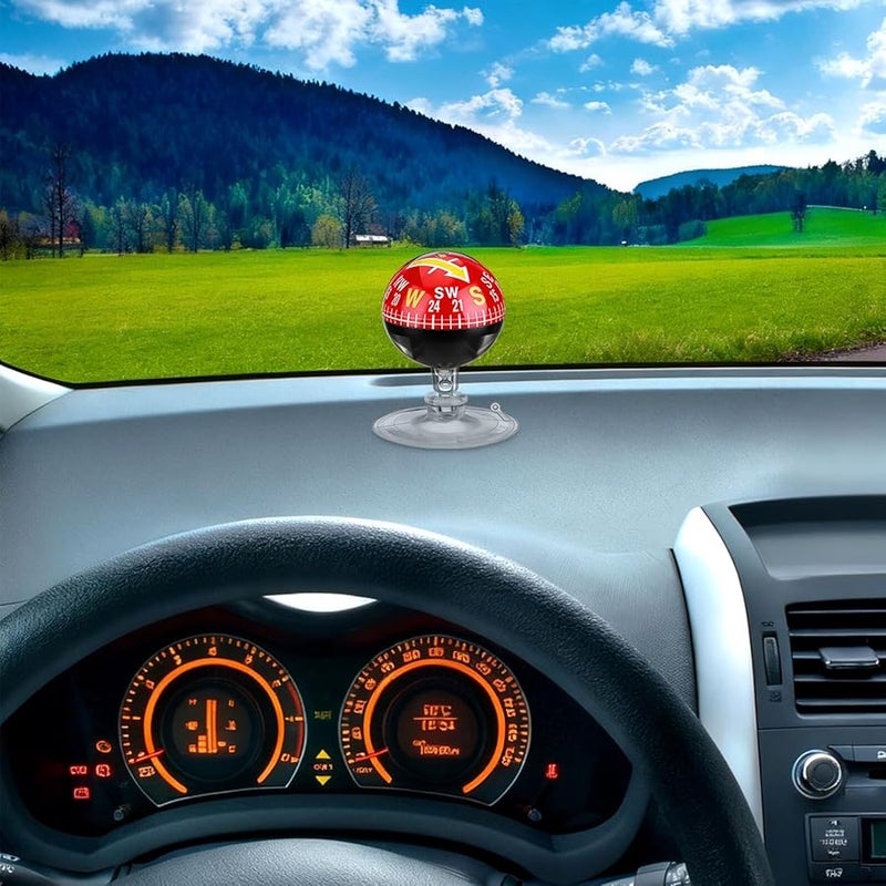 بوصلة سيارة محمولة حمراء مقاس 38 مم مع كوب شفاط للاستخدام الخارجي البحري والمركبات - Image 4